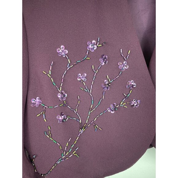 After Dark Maroon Cropped Bolero Jacket Sheer Sleeves Beaded Embroidery 10P - Picture 4 of 8
